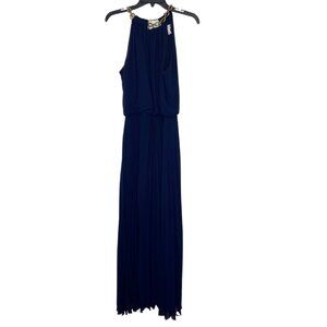 Bisou Bisou Formal Pleated Dress - New Midnight Blue & Gold